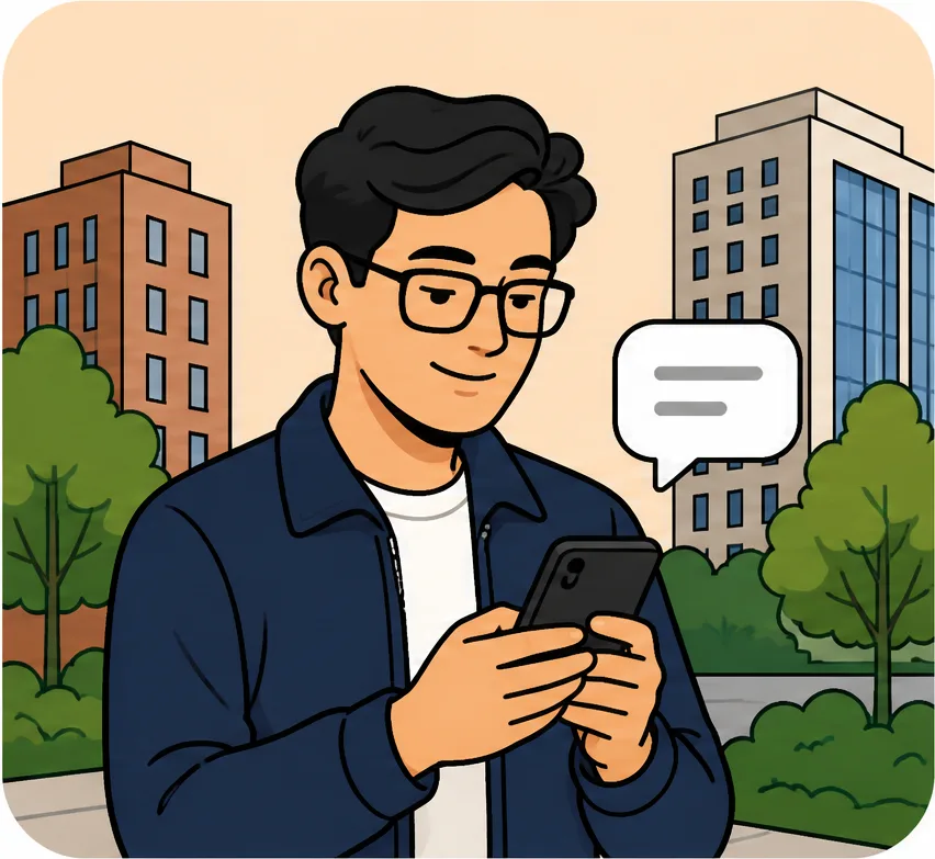 Student creating a profile on a phone